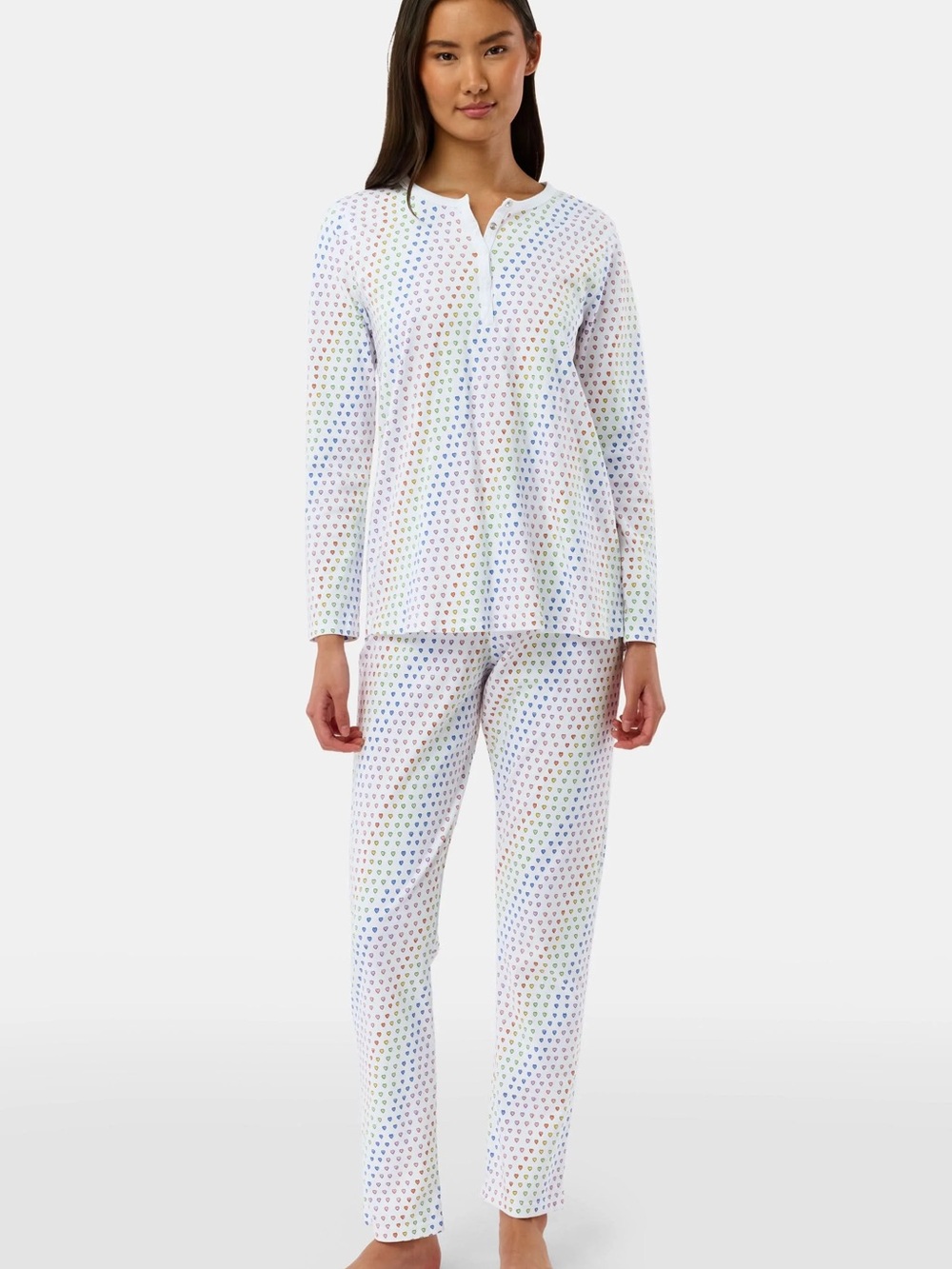 Roller Rabbit White Long-Sleeve Pajama Set with Multicolor Hearts